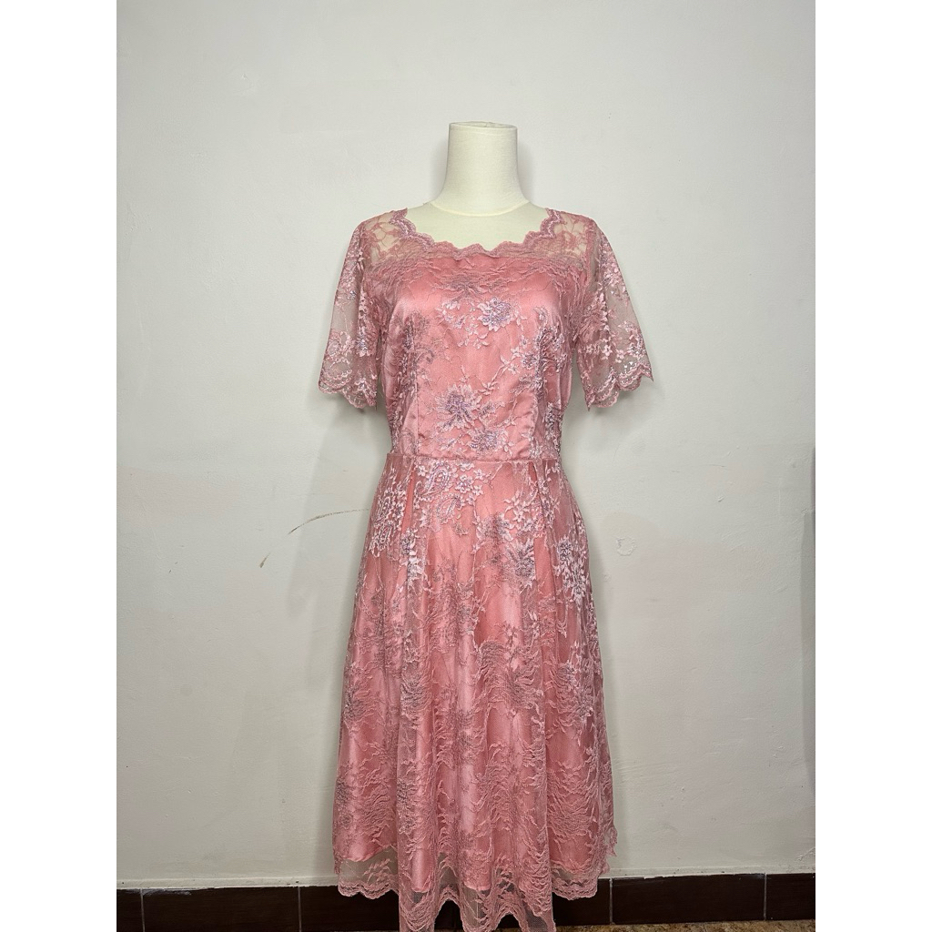 Dress Gaun Natal/Pesta/Kondangan Brokat Pink