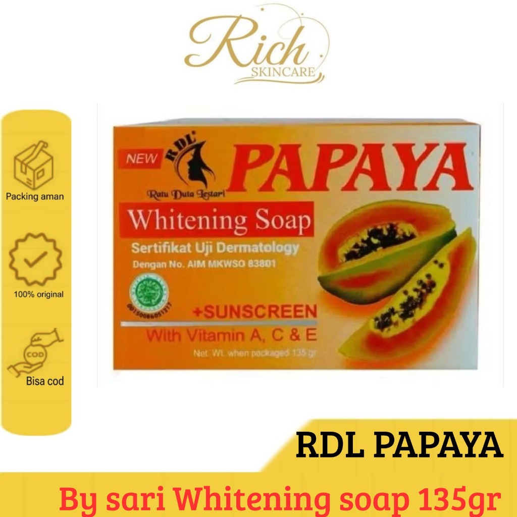 Sabun RDL Papaya Whitening Original with Sunscreen  135gr | Sabun Pepaya RDL BY SARI