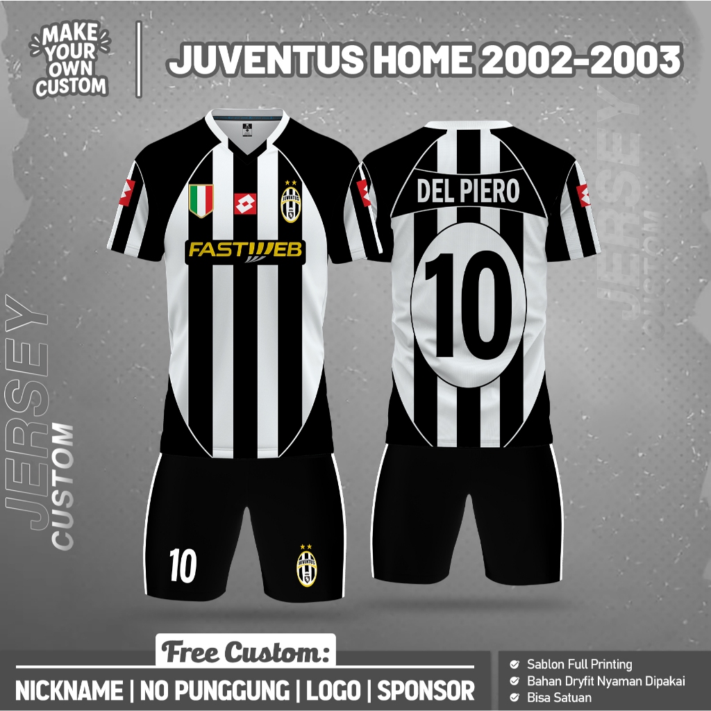 JERSEY BOLA JUVENTUS HOME 2002-2003 PENDEK Free Custom Nama Nomor Logo Full Printing