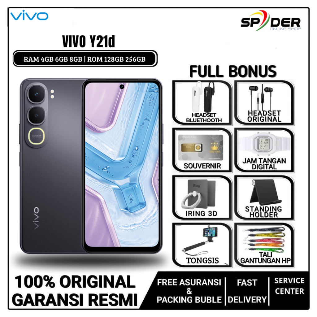 VIVO Y21d NEW SMARTPHONE RAM 4/128GB 6/128GB 6/256GB & 8/128GB (50MP Kamera Underwater, Dual Stereo 