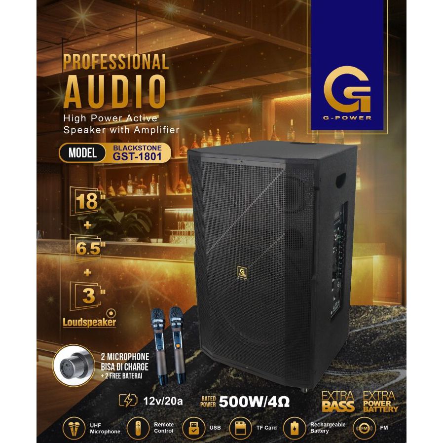 G-POWER GST 1801 Blackstone Speaker Bluetooth Portable Professional 18 Inch Extra Bass