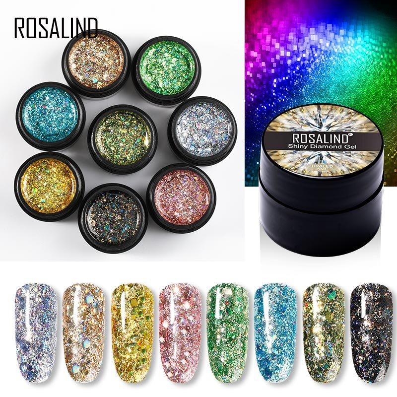 ROSALIND SHINY RAINBOW GLITTER NAIL GEL POLISH UV GEL CAT KUKU GEL POLISH KUTEK KUTEKS HALAL