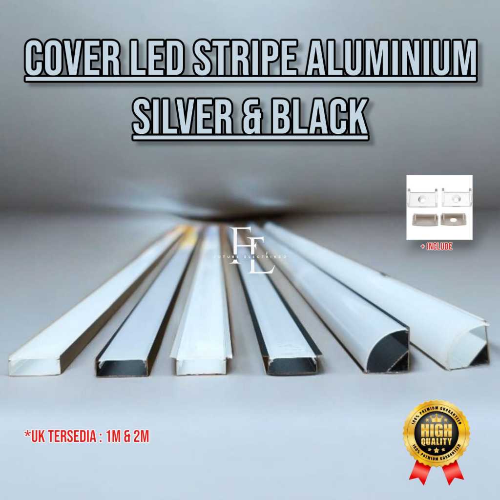 Aluminium Cover Lampu Led Strip Kap Housing / Pelindung Lampu 4 Model Hitam & Silver Uk 1M 2M
