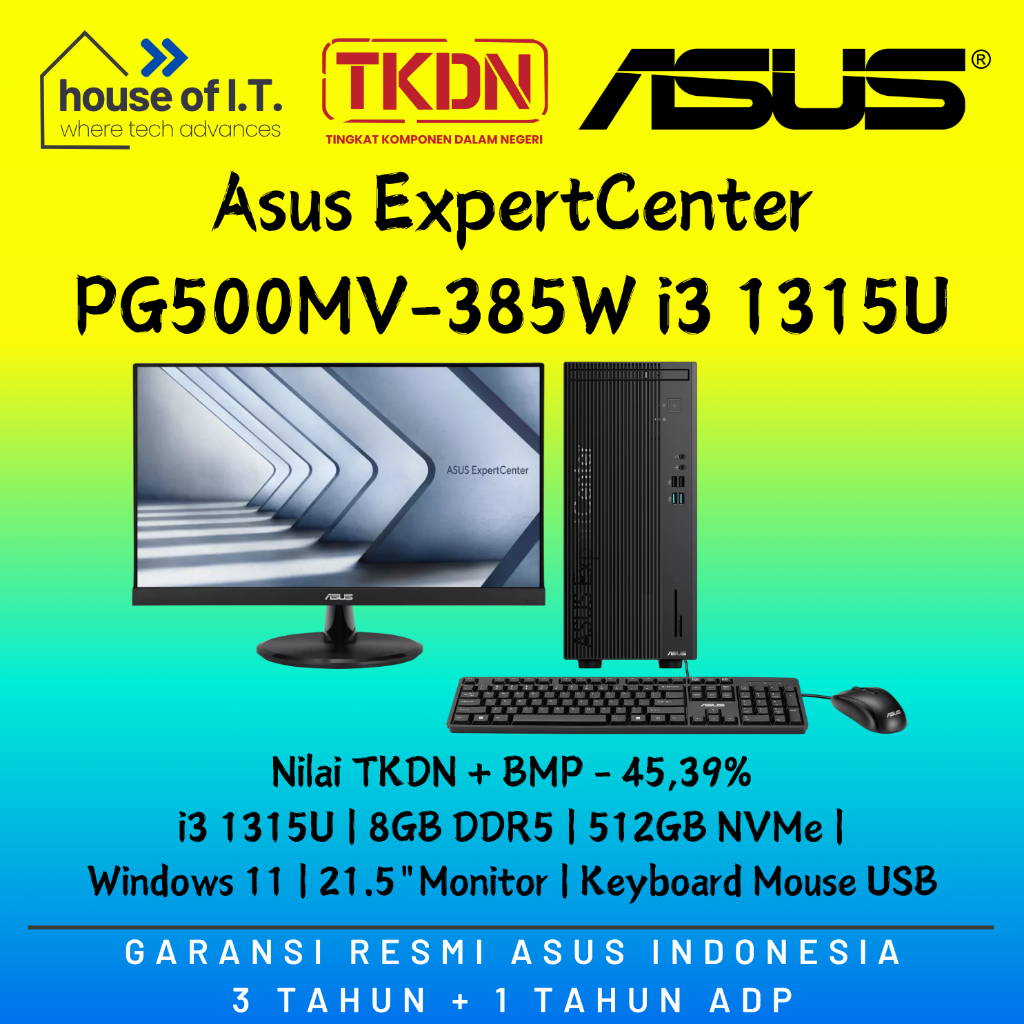 PC TKDN ASUS DESKTOP PC PG500MV-385W i3 1315U 8GB DDR5 512GB NVMe 21.5"Monitor - PC TKDN i3 ASUS
