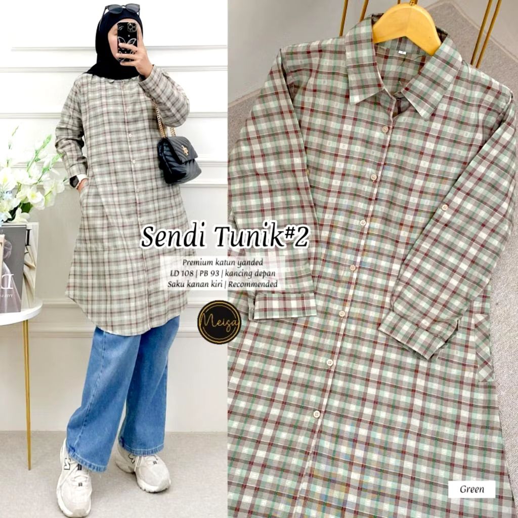 Tunik Kotak LD 110cm Ternyaman Long Tunik Katun Motif Kotak-Kotak Terlaris