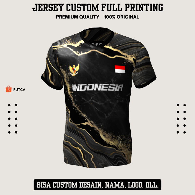 Kaos Jersey Futsal Hitam Gold Motif Abstrak 397