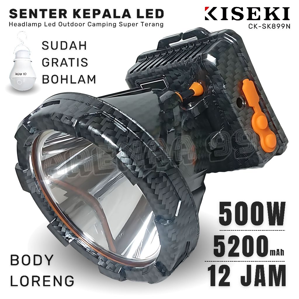 KISEKI Senter Kepala 500W Kiseki CK-SK899N Gratis Bohlam LED | Headlamp Camping Super Terang - Bater