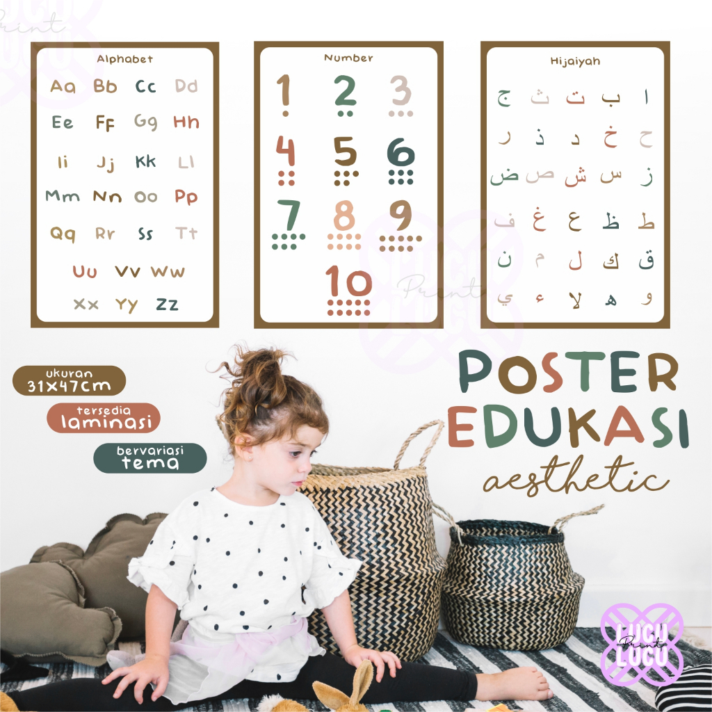 POSTER EDUKASI BAYI / BALITA / ANAK / PAUD / TK / ALFABET / HIJAIYAH / ANGKA / WARNA / HEWAN