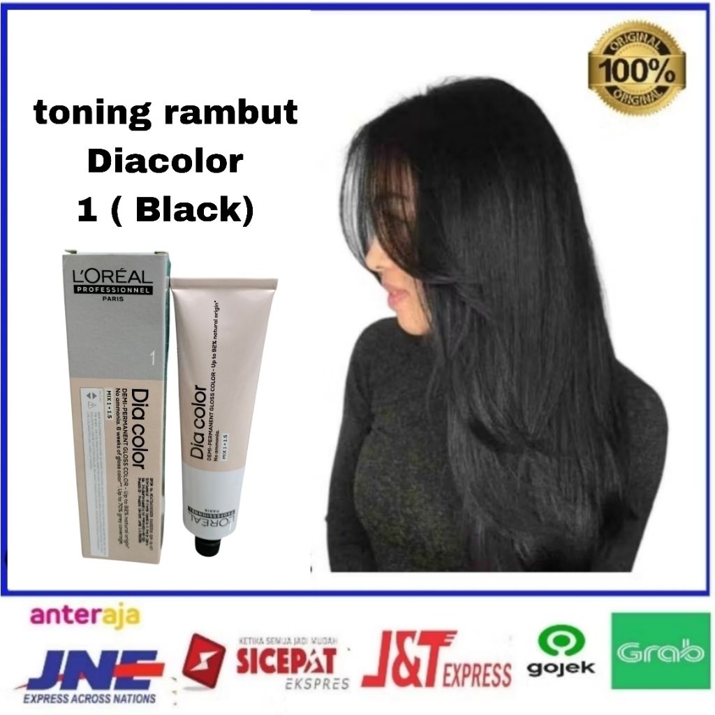 Toning rambut loreal Diacolor bebas amonia 1 Black  + oxidant L'oreal, pewarna rambut loreal