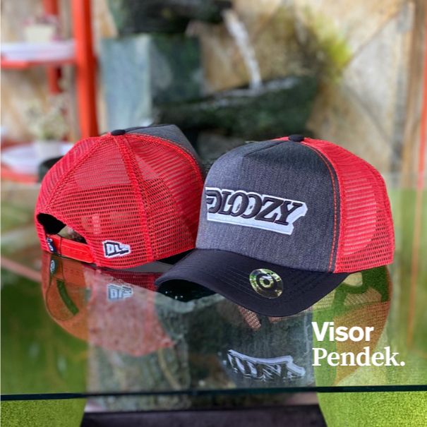 DLOOZY Topi Jaring Visor Pendek Trucker Hat Pria Dewasa Distro Original Merah Dloozy Official 07
