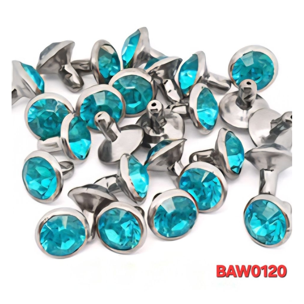 rivet 8 mm acrylic rhinestone warna aquamarine isi 12 pcs