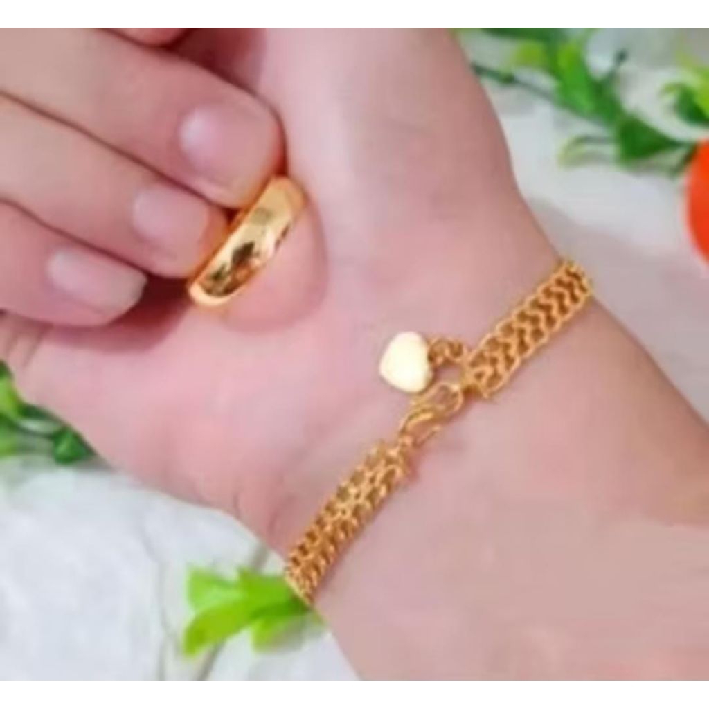 Set gelang free cincin tikar titanium original motif emas 24k anti luntur