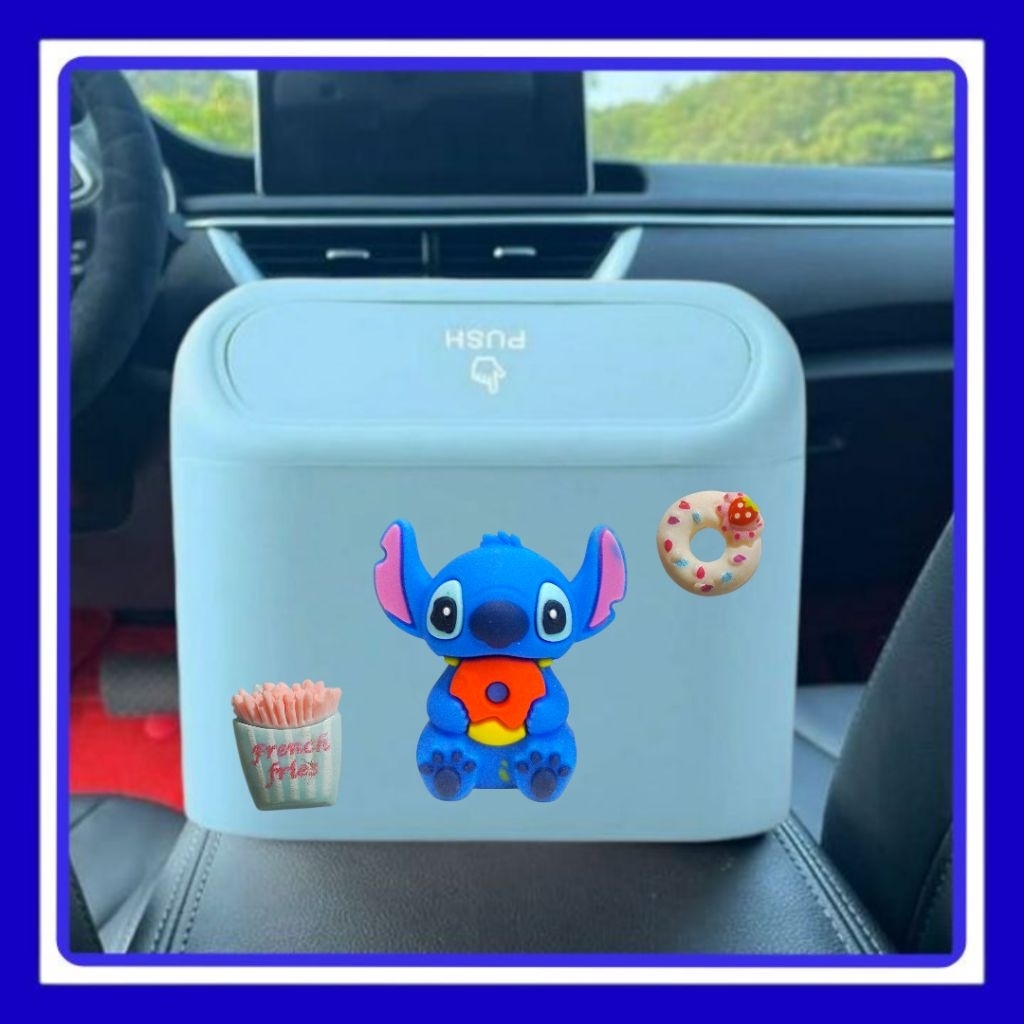 Tong Sampah Mobil Lucu Stitch Donat | Mini Car Push Trash Bin Karakter Lucu | Tempat Sampah Karakter