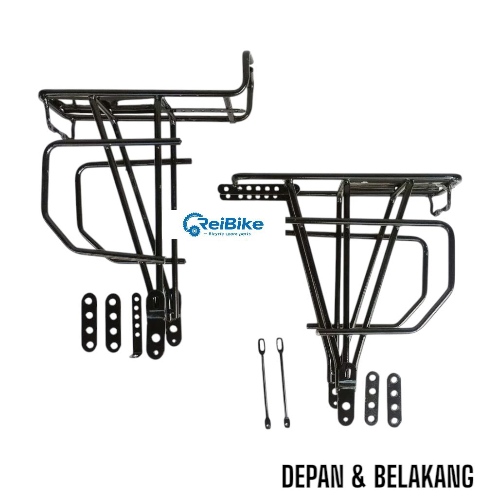 Rack Pannier Rak Sepeda Touring Bagasi Touring Depan Belakang MTB Bahan Besi Hitam