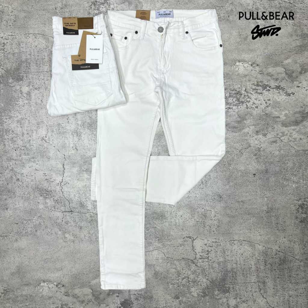 Celana Panjang Pria Skinny Jeans Pull & Bear Putih Premium - Celana Panjang Skinny Pull & Bear terla