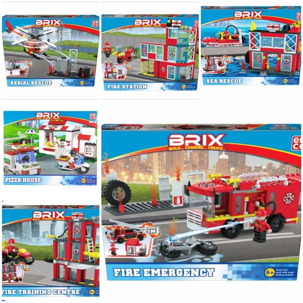 Mainan Bricks Blocks Toy Balok Susun Emco Brix Pemadam Kebakaran Damkar Fire FighterPizza House Seri