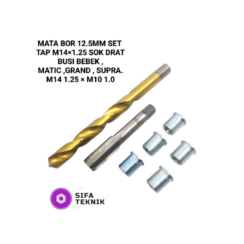 paket komplit mata bor set tap set sok drat busi untuk motor bebek & matic -grand-supra dll.