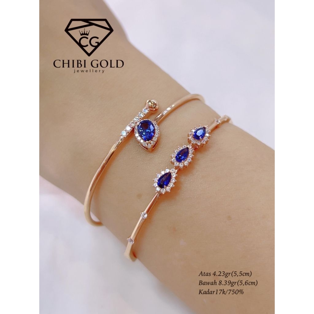 CHIBIGOLD LOKASARI-gelang bangle mata biru emas 750 kadar 17k