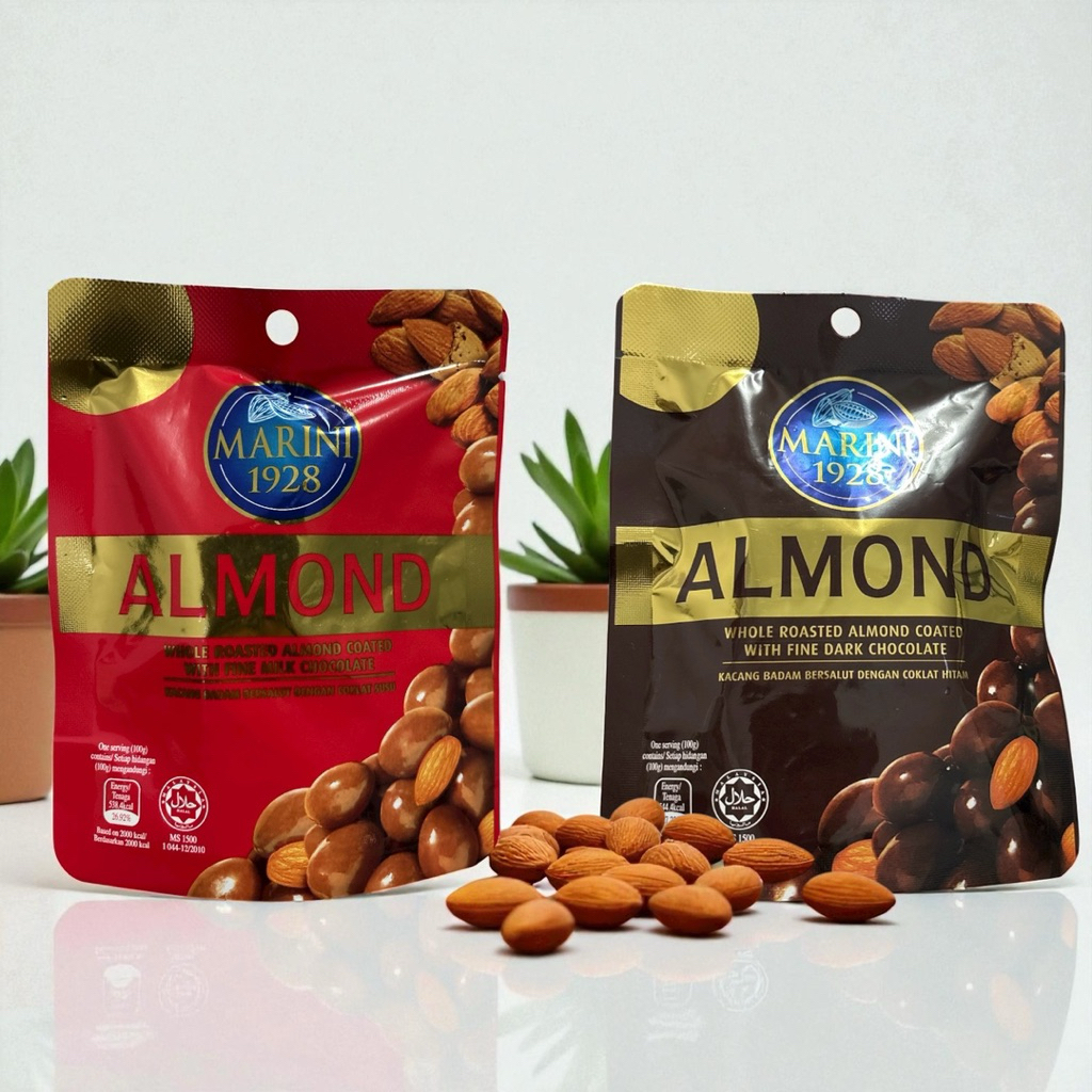 Marini 1928 Almond Coklat Premium Whole Roasted Almond Milk Chocolate Malaysia Halal