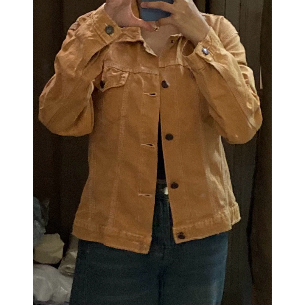 [PRELOVED] JAKET JEANS CROP DENIM ORANGE ERON PASTEL SOFT UNISEX COWO MAN MEN LAKI WANITA WOMEN WOMA