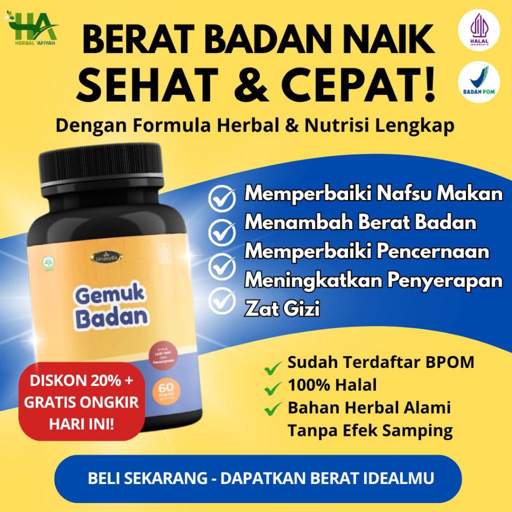 Gemuk Badan Binasyifa 60 Kapsul – Suplemen Penambah Berat Badan Alami & Penggemuk Badan Cepat