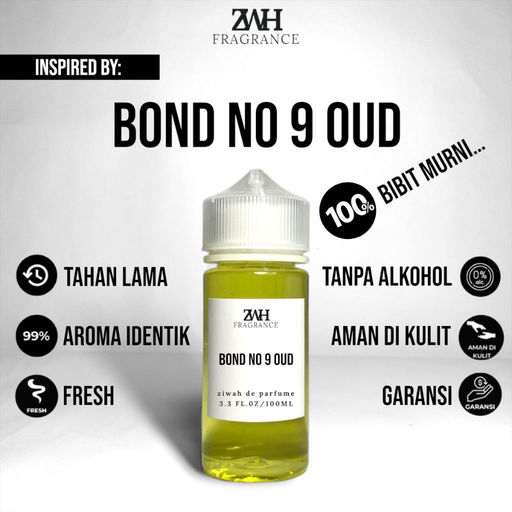 Ziwah Bibit Parfum Murni Premium Inspired Bond No 9 Oud Non Alkohol Tahan Lama