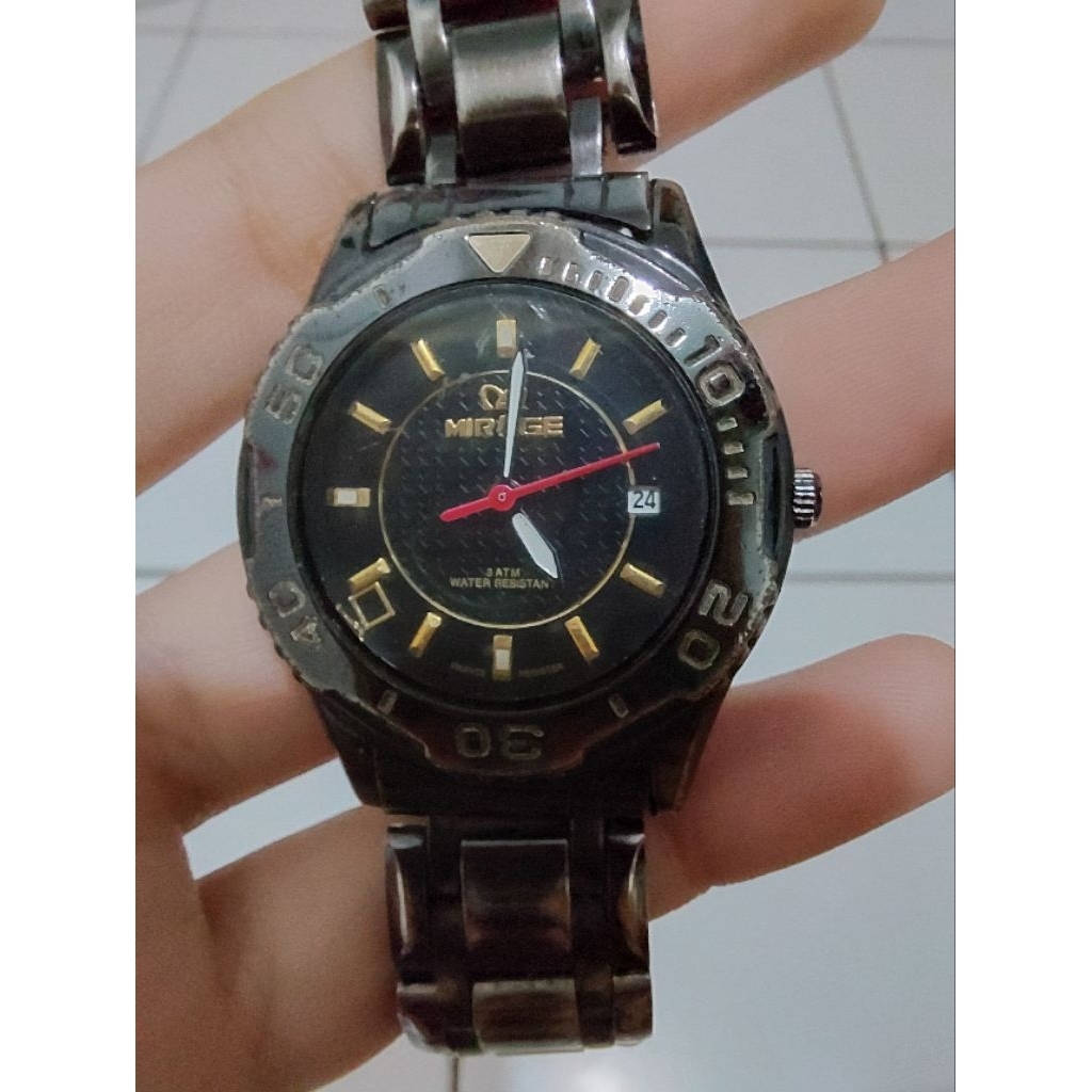 PRELOVED - JAM TANGAN WANITA MIRAGE MODEL 8032BRP-L / RANTAI STAINLESS STEEL