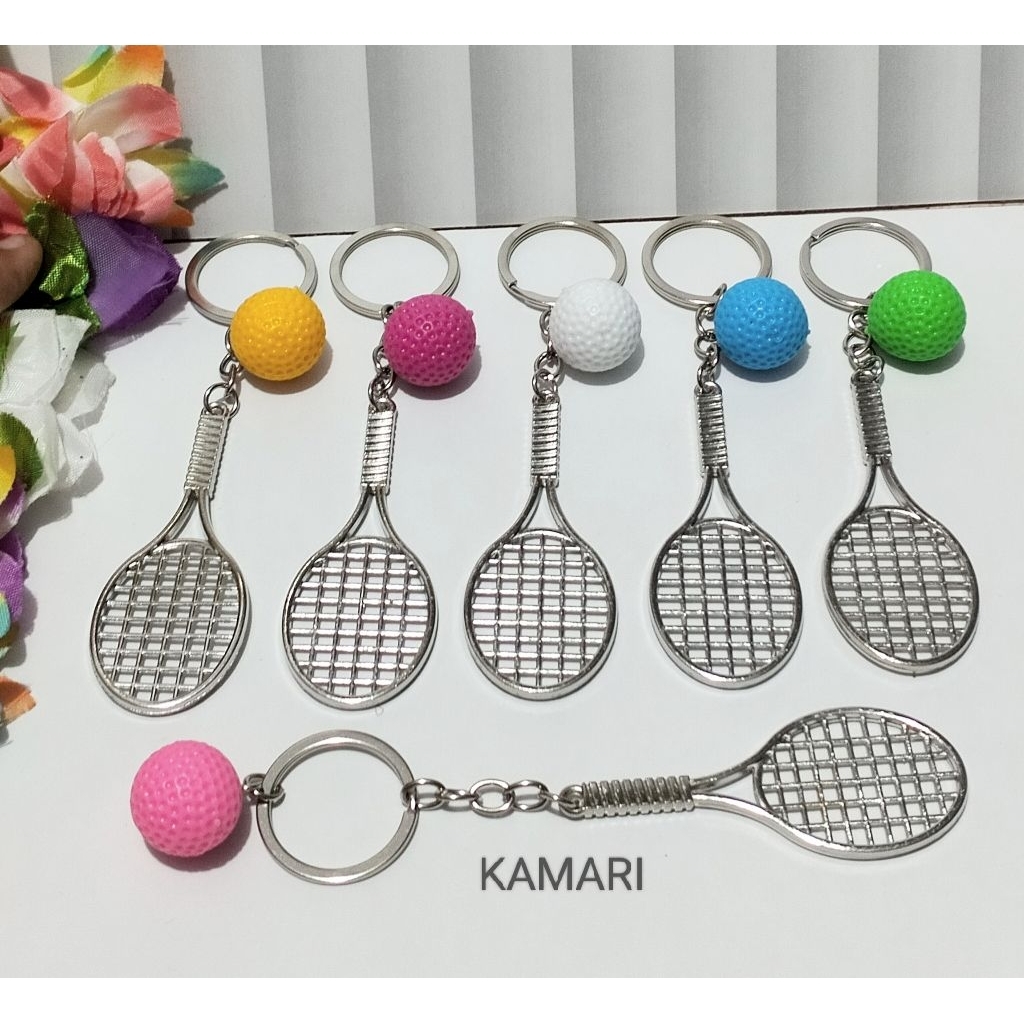 6pcs Gantungan kunci besi raket Tennis plus bola//Gantungan tas//Grosir