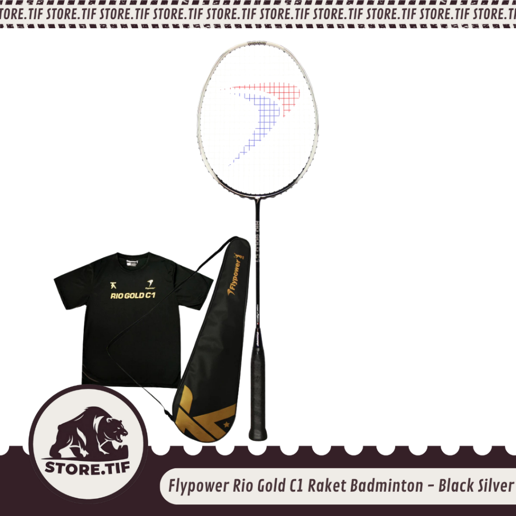 Flypower Rio Gold C1 Raket Badminton / Badminton Racket - Black Silver