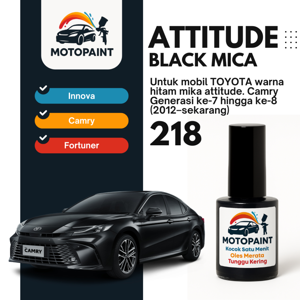Cat Oles Mobil – Cat Baret Mobil – Touch Up Paint Attitude Black Mica 218 Camry Warna Hitam Metalik