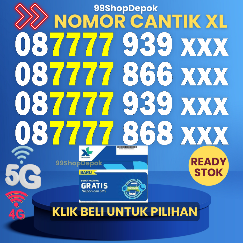 Nomor Cantik XL Kode 55.3 - Kartu Perdana XL 4g 5g MURAH Nomor Cantik XL 77777 panca 7777 x88x x99x