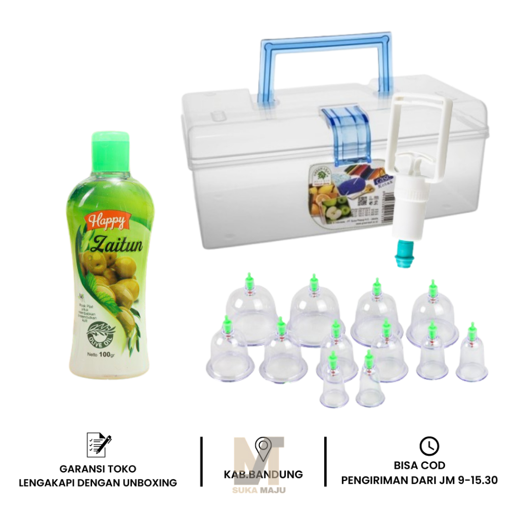 alat bekam 12cup lengkap minyak zaitun - bekam kemasan box pvc