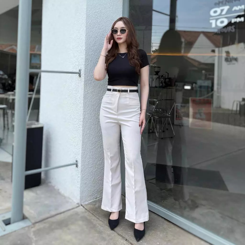 KYLIE CUTBRAY PANTS - Celana Cutbray Wanita Highwaist Jumbo Pinggang Karet - Flare Pants Cutbray