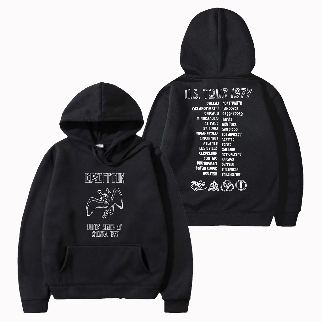 Populasi Hoodie Led Zeppelin Usa 1977 sweater hitam Unisex