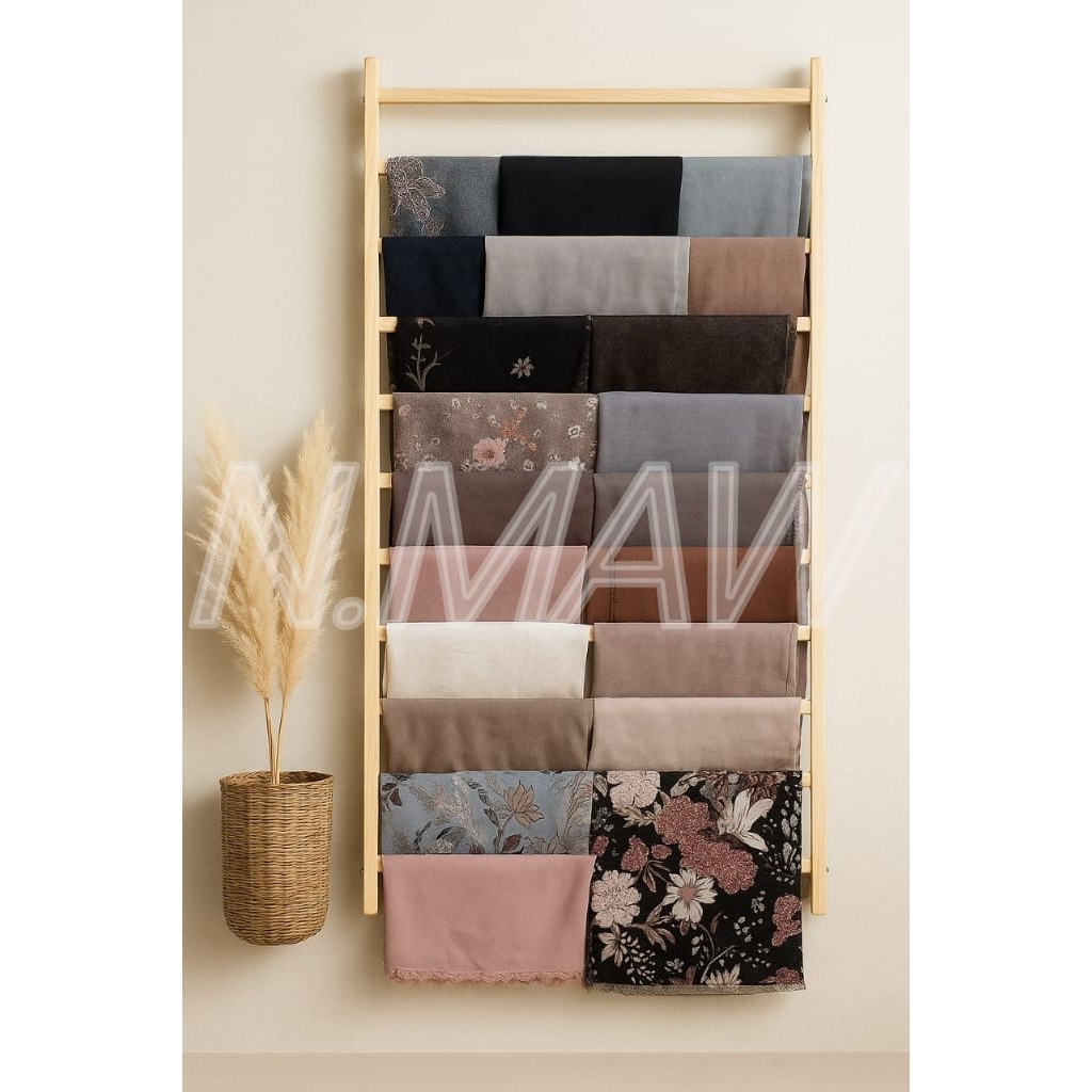 Gantungan jilbab kayu aesthetic Rak hijab kayu tempel dinding ladder hanger kerudung tempat gantunga