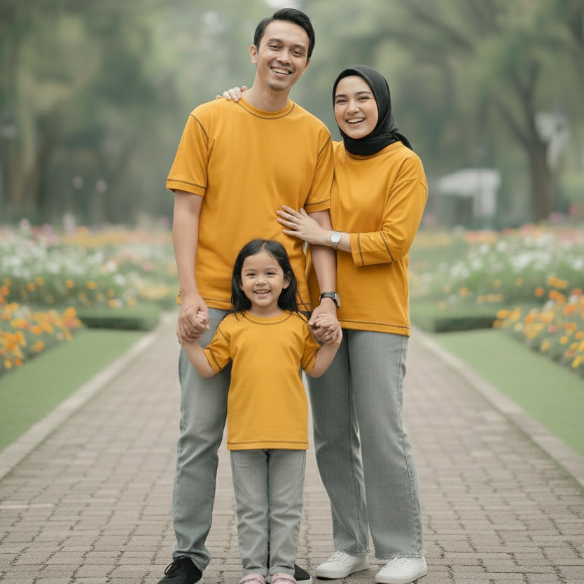 KAOS MUSTARD : KOMBINASI JAHIT LUAR COUPLE FAMILY / JAHIT KEBALIK / KAOS COUPLE KELUARGA JUMBO/ BIG 