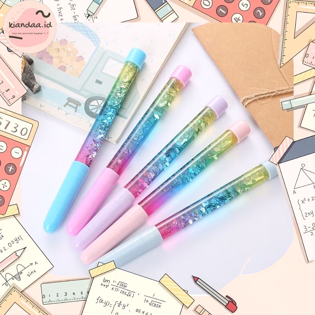 Kiandaa Pulpen Gel Glitter Rainbow Cute dan Aesthetic