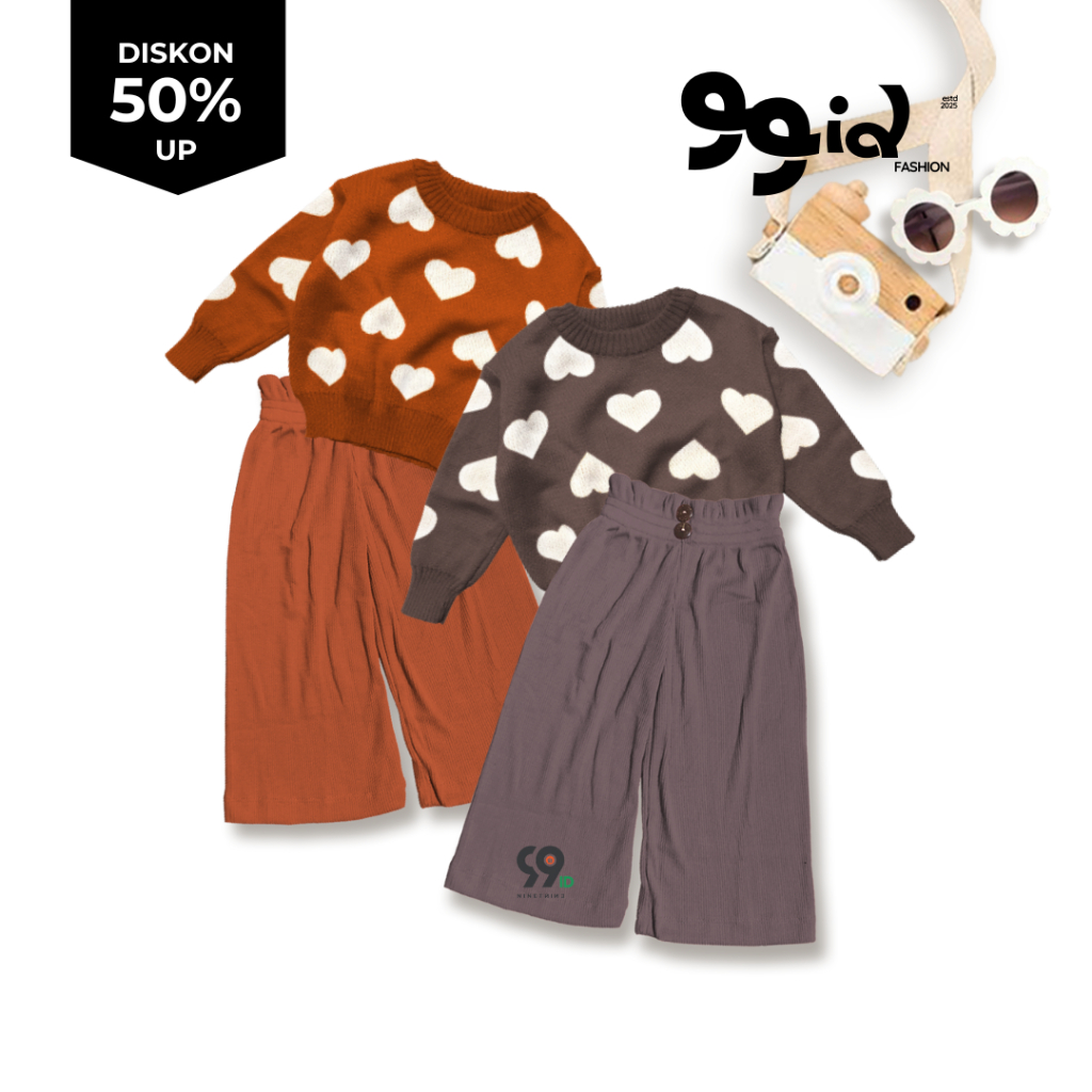[ PROMO LIVE ] - SWEATER RAJUT MOTIF LOVE PREMIUM CELANA KULOT MANGO RIB 1-6TH