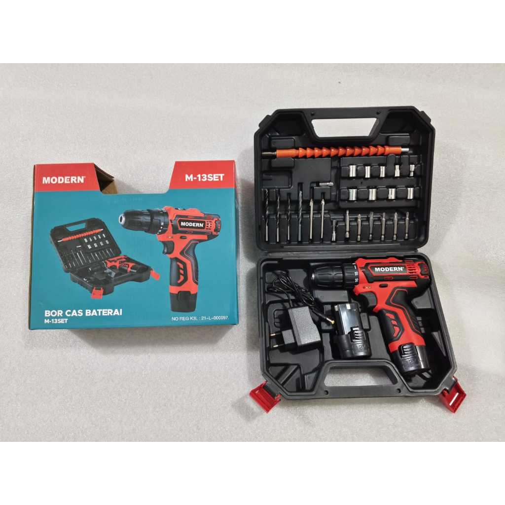 M-13SET  MESIN BOR CAS 2 BATERAI MODERN SET M-13SET 10 MM / MESIN BOR BATERAI /MESIN BOR CORDLESS LE