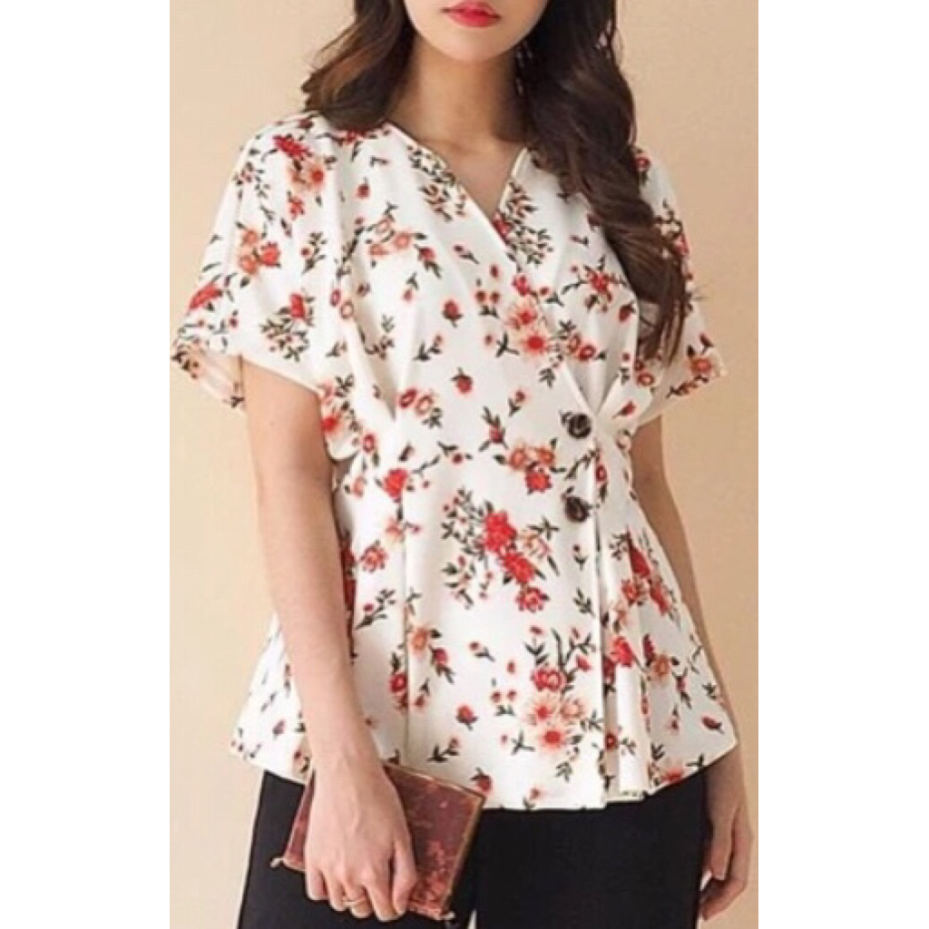 Atasan wanita bahan scuba motif bunga