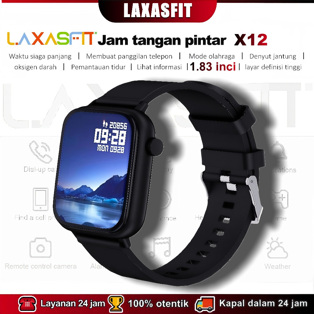 [Persediaan Lokal] X12 smartwatch asli 1,83 inci, GPS NFC Tahan air, fungsi panggilan Bluetooth