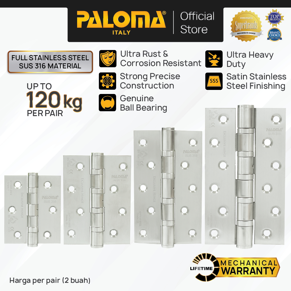 PALOMA Engsel Pintu Jendela Hinge Kupu Butt Plat Kayu Aluminium PVC Hinges Door Window Stainless Ste