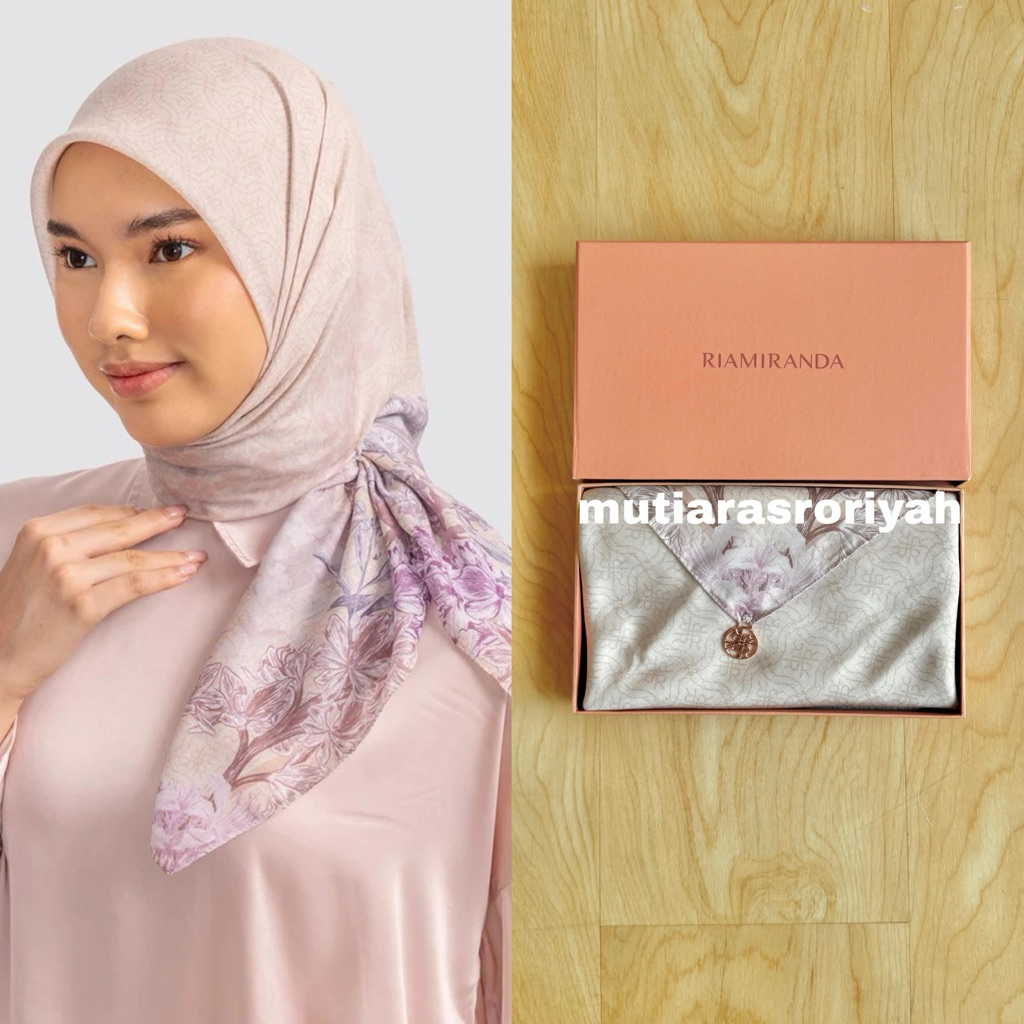 READY STOCK Ria Miranda Quinn Scarf Nude Creme Monogram Voal Sale Riamiranda
