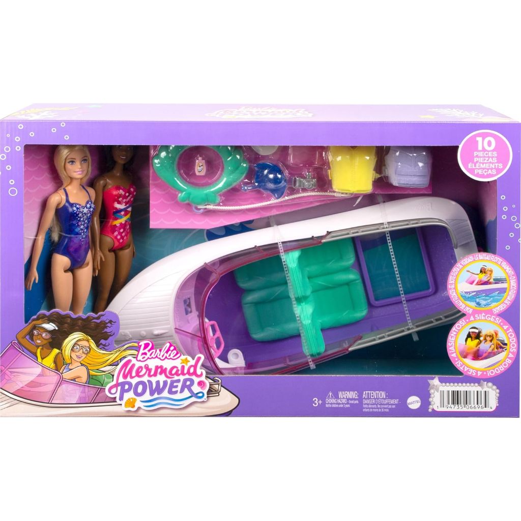 TERLENGKAP Boneka Barbie Mermaid Power & Set Mainan Perahu, "Malibu" & "Brooklyn" dalam Perahu Apung