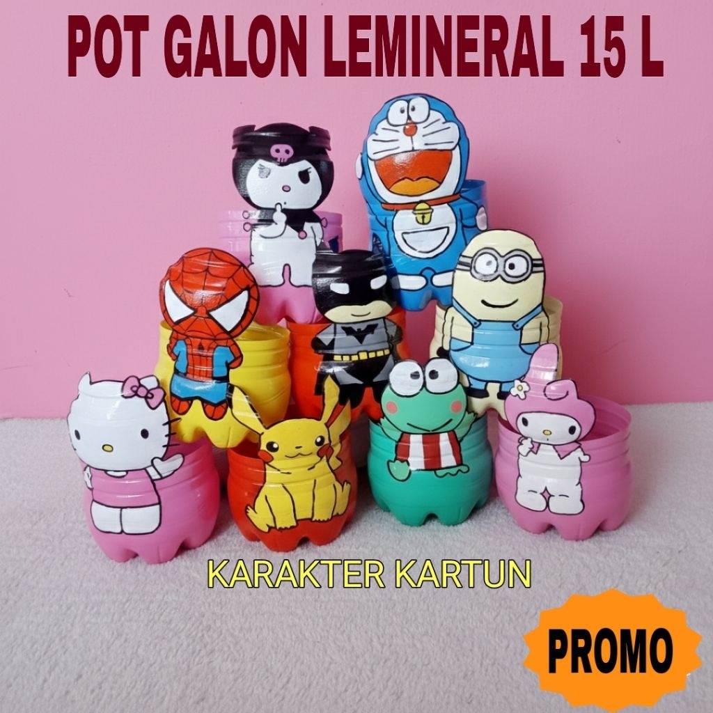 POT BUNGA DARI GALON LEMINERAL 15 Liter BERBAGAI KARAKTER KARTUN LUCU | UNTUK TUGAS SEKOLAH D
