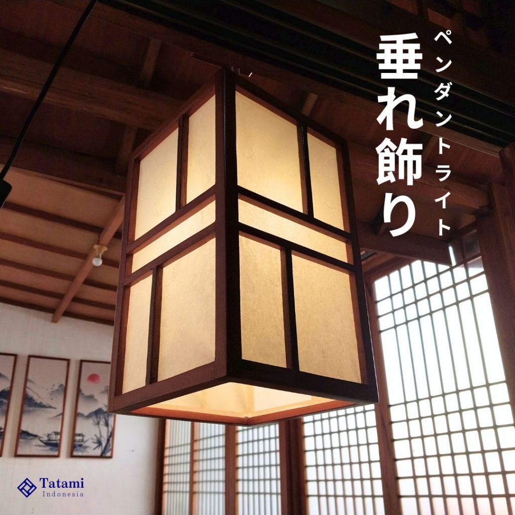 TAREKAZARI Lampu Gantung Minimalis Kayu Kap Lampu Hias Lamp Jepang Dekorasi Cafe Hotel Resort Restau