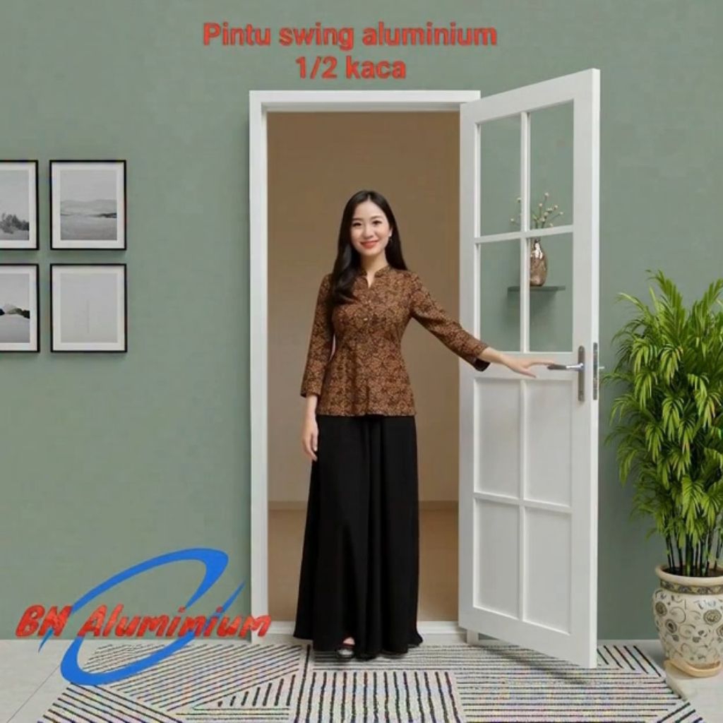 Pintu Swing Aluminium 80x200 1/2 kaca dan 3/4 kaca