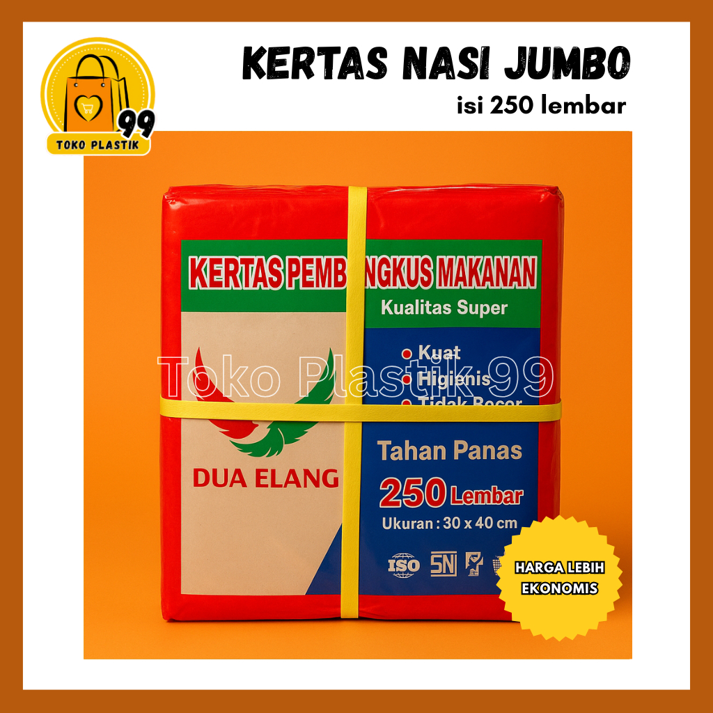 [ISI 250 lembar] Kertas Pembungkus Makanan Dua Elang Jumbo 30x40cm / Kertas Minyak Dua Elang Jumbo /