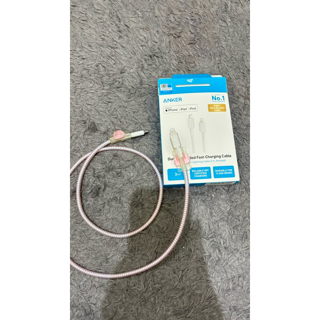 Kabel anker fast charging for iphone. MFI C-L 3ft white + pelindung kabel
