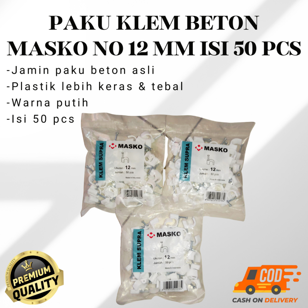 MASKO Klem Supra 12mm Klem Kabel 12 mm paku Beton KOTAK isi 50